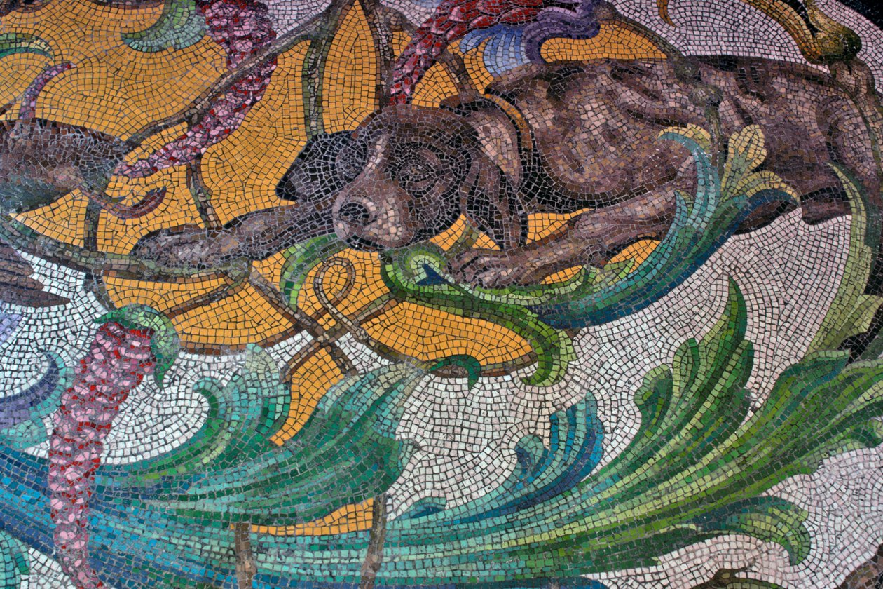 Chão representando um cão de caça (mosaico) de Portuguese School