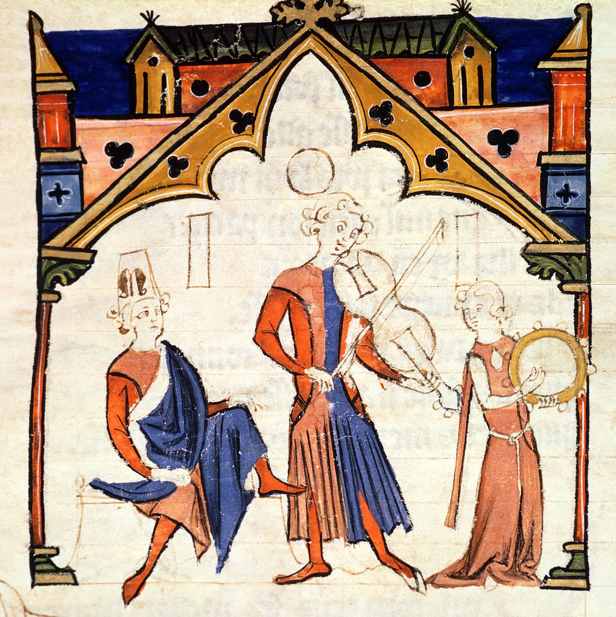 Fol.6r músicos tocando uma viola e um pandeiro, do Chansonnier des Nobles de Portuguese School