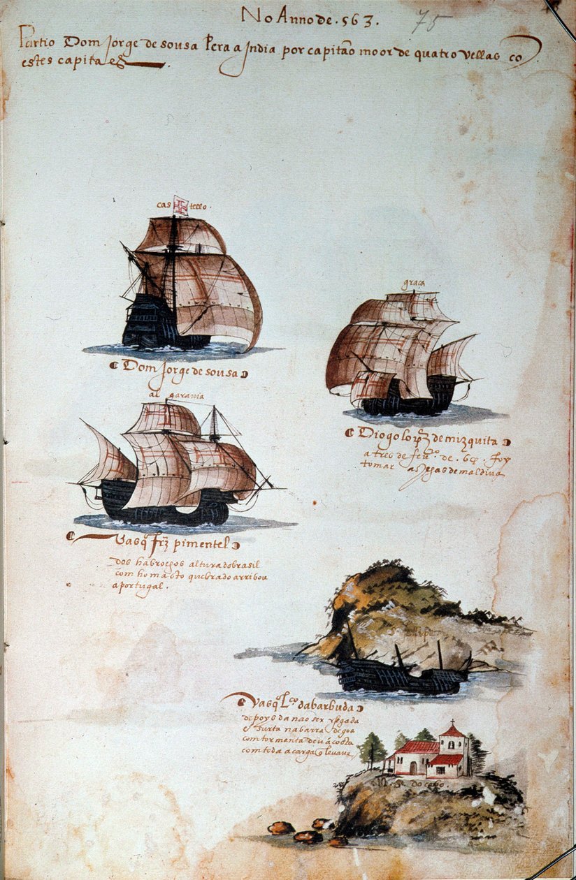 Página manuscrita "Memórias das armadas de Portugal sob D. Manuel I (1469-1521)" representando as frotas portuguesas do ano de 1497. 1500 Lisboa, Museu Nacional de Arte Antiga de Portuguese School