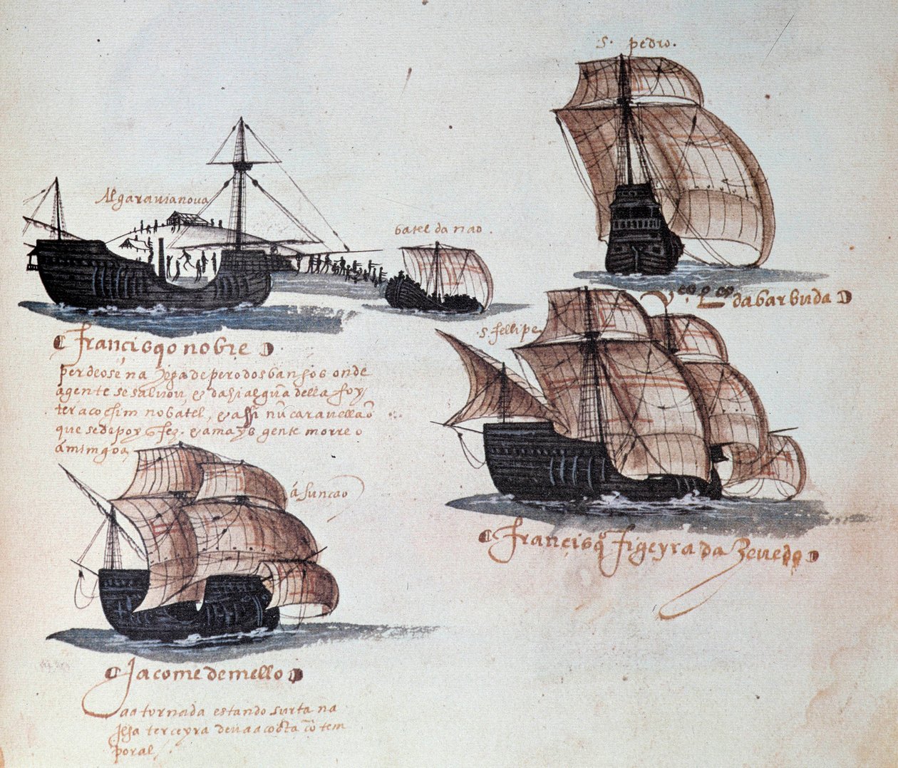 Memoriais das Armadas de Portugal sob o reinado de D. Manuel I (1469-1521): representação das caravelas da frota portuguesa. Miniatura de um manuscrito de 1497. Lisboa. Museu Nacional de Arte Antiga de Portuguese School