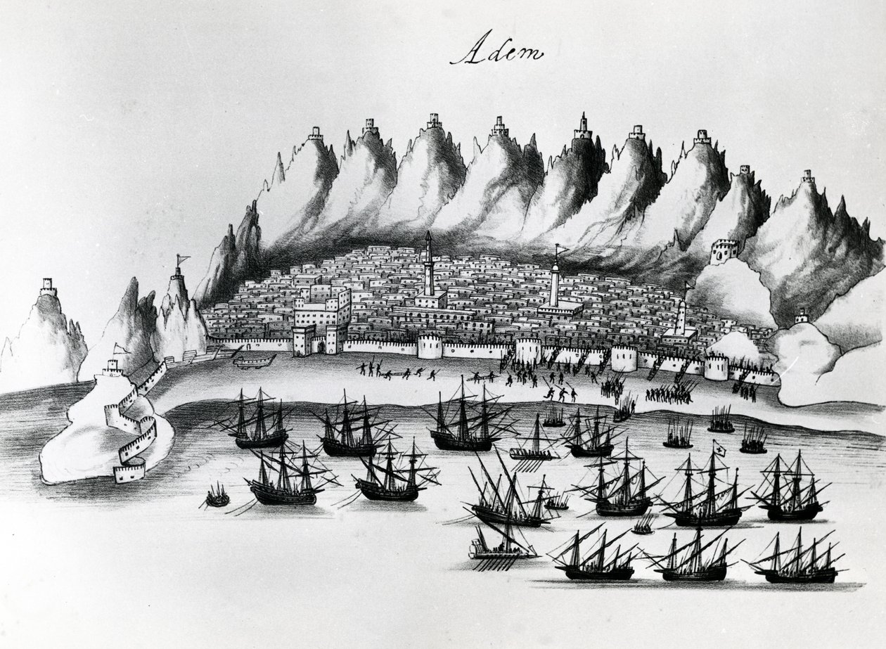 Portuguese Assault on Aden, ilustração de Legends of India de Gaspar Correia, c.1858 de Portuguese School