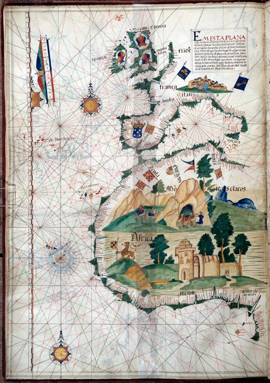 Portulan da Costa Oeste de África com as Ilhas Canárias. Mapa geográfico do português Luis Lazare (século XVI) de Portuguese School