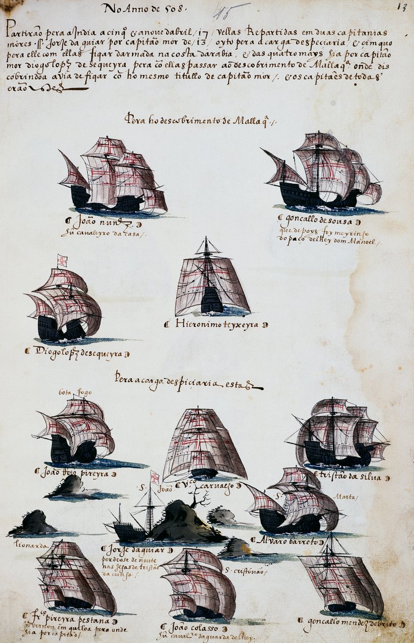 Navios de expedições marítimas para descobrir Malaca de Portuguese School