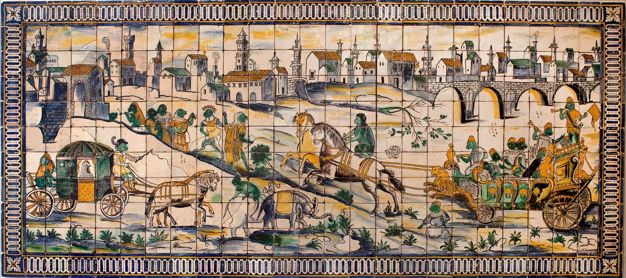 Singerie, o casamento das galinhas - Painel de Azulejos, cerca de 1665, da antiga quinta da Cadriceira, em Turcifal, Torres Vedras (Portugal) - Musee national des azulejos, Lisboa (Portugal) de Portuguese School