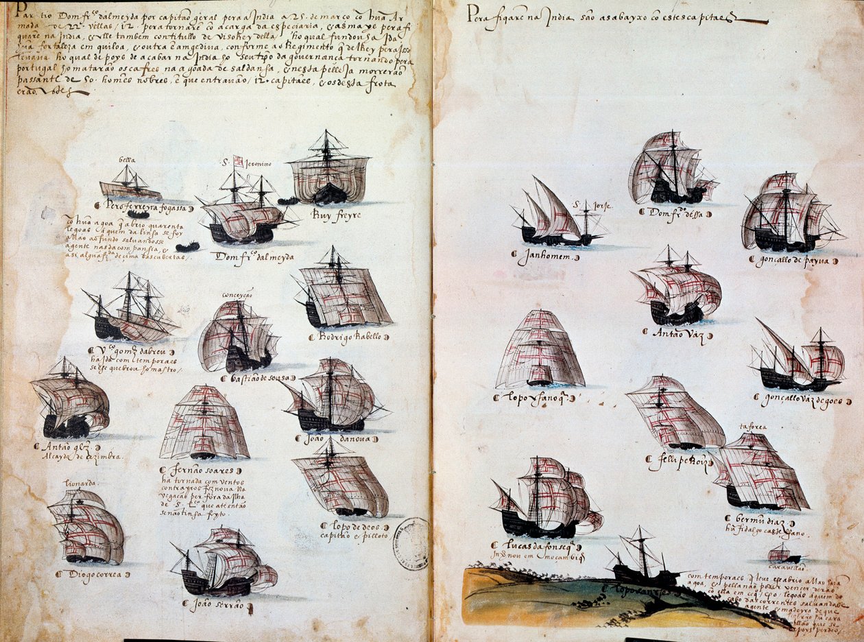Navios de guerra. Memórias das armadas de Portugal sob o reinado de D. Manuel I (1469 - 1521). Manuscrito de 1505. Paris. BN de Portuguese School