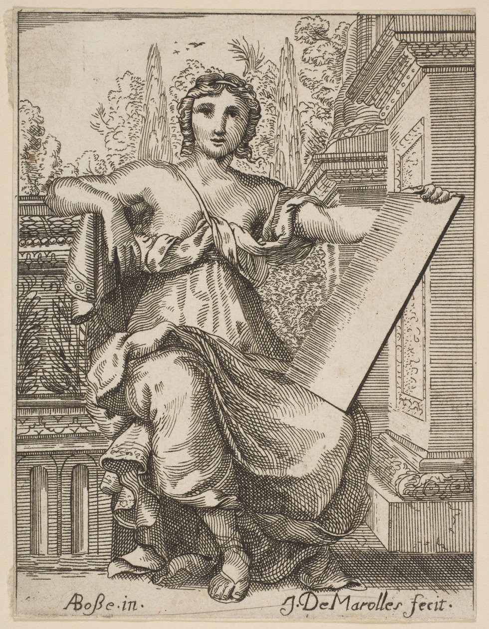Mulher sentada segurando um tablet, final do século XVII, meados do século XVIII. de Possibly by Jean Antoine de Maroulles