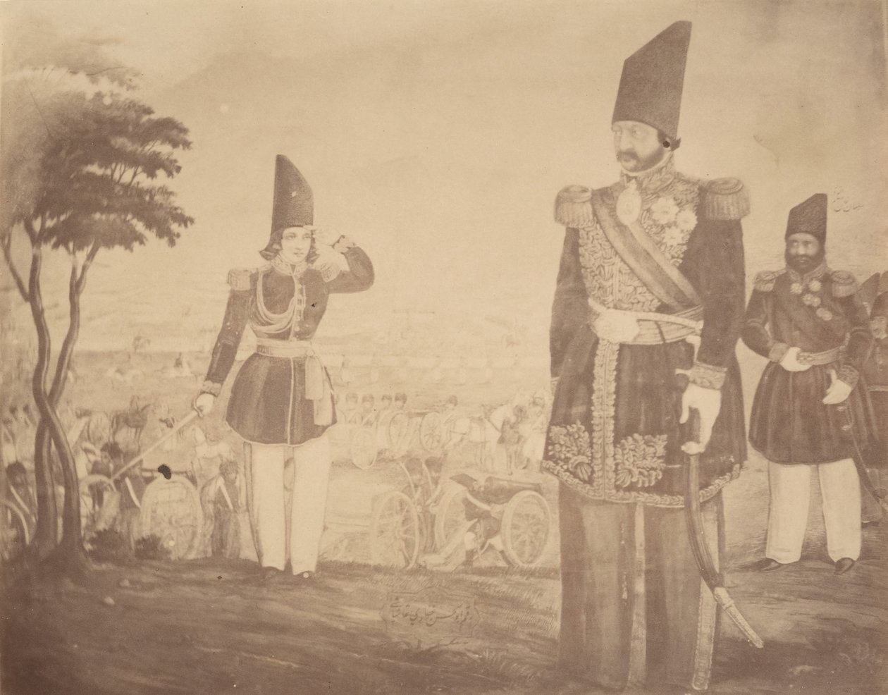 [Uma revista persa em uma pintura que pertenceu a Ardeshir Mirza, tio do rei.], 1840-60s. de Possibly by Luigi Pesce.