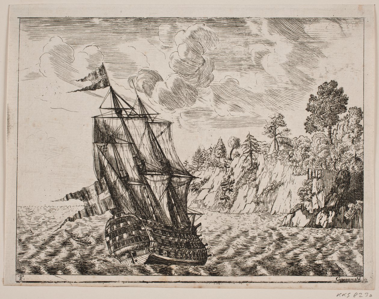 Navio de guerra dinamarquês em uma costa rochosa de Poul Isac Grønvold