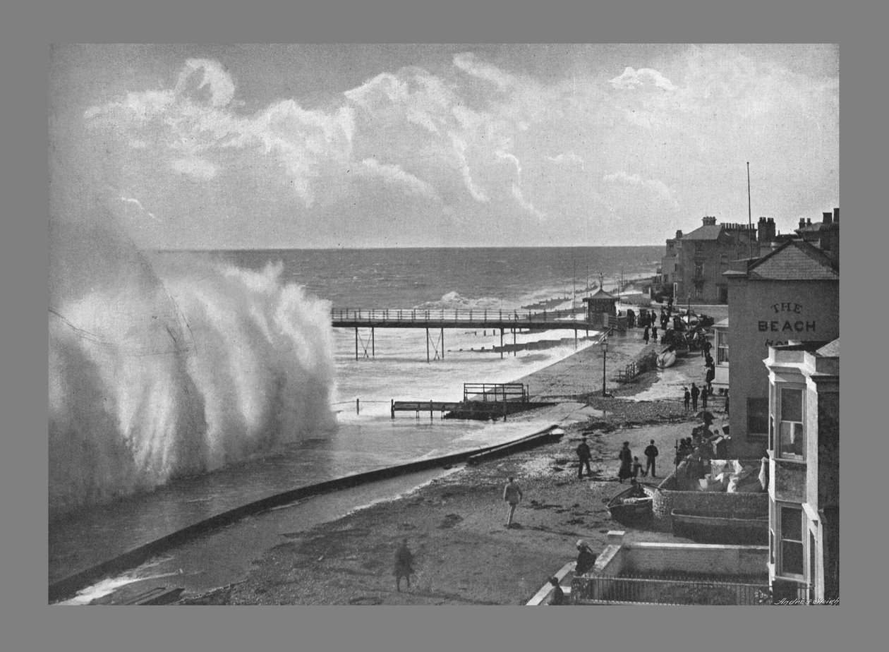 Um grande mar em Bognor. c1900 de Poulton and Co