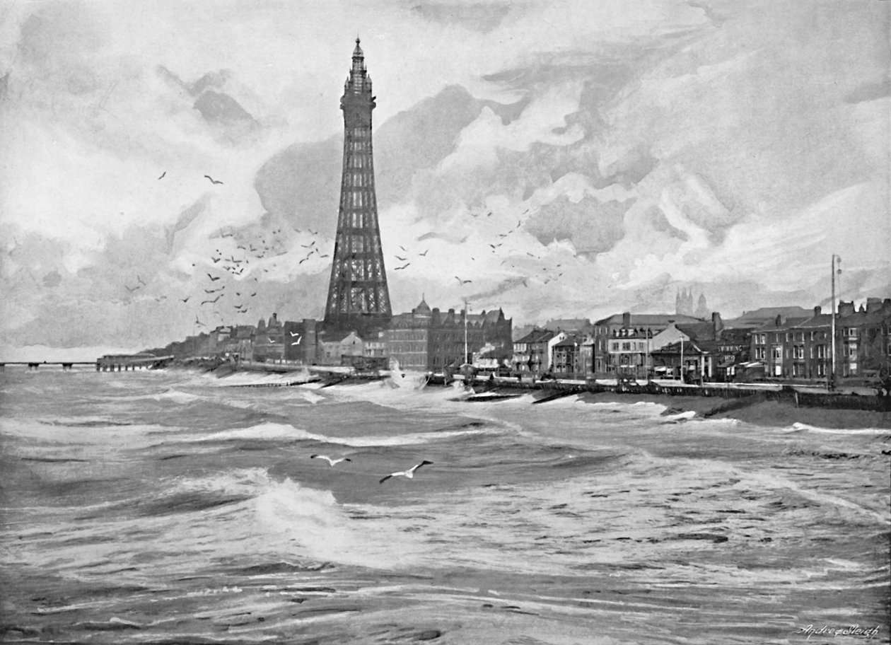 Blackpool, com sua Torre Eiffel, c1896 de Poulton and Co