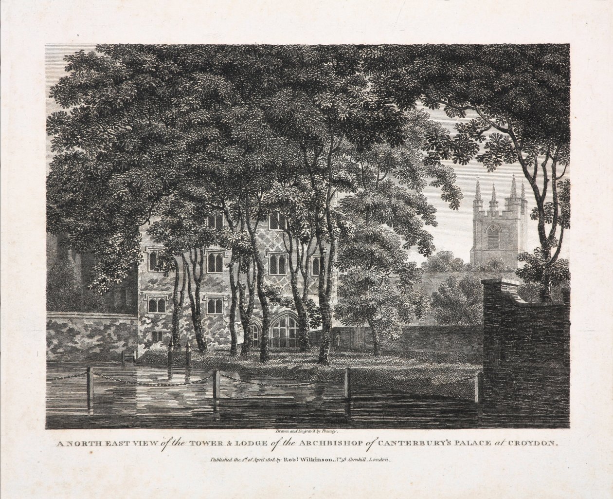 Vista Nordeste da Torre e Loja do Palácio do Arcebispo de Canterbury em Croydon, 1808 de Pouncy