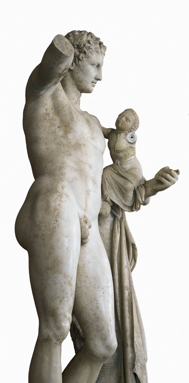 Hermes carregando a criança Dionísio, c. 330 a.C. (mármore) de Praxiteles