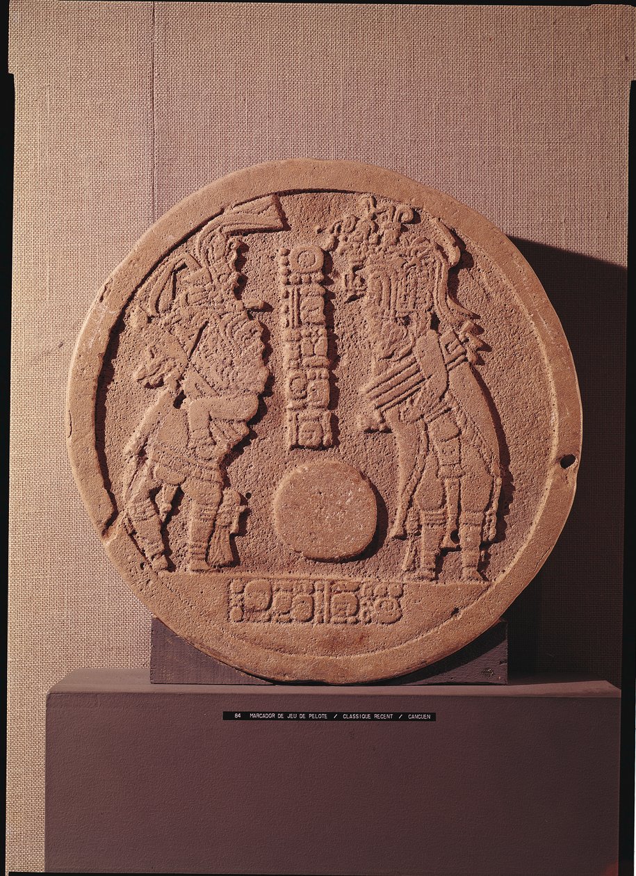 Pelote marcador retratando dois jogadores, maias, da Guatemala, 600-950 de Pre Columbian