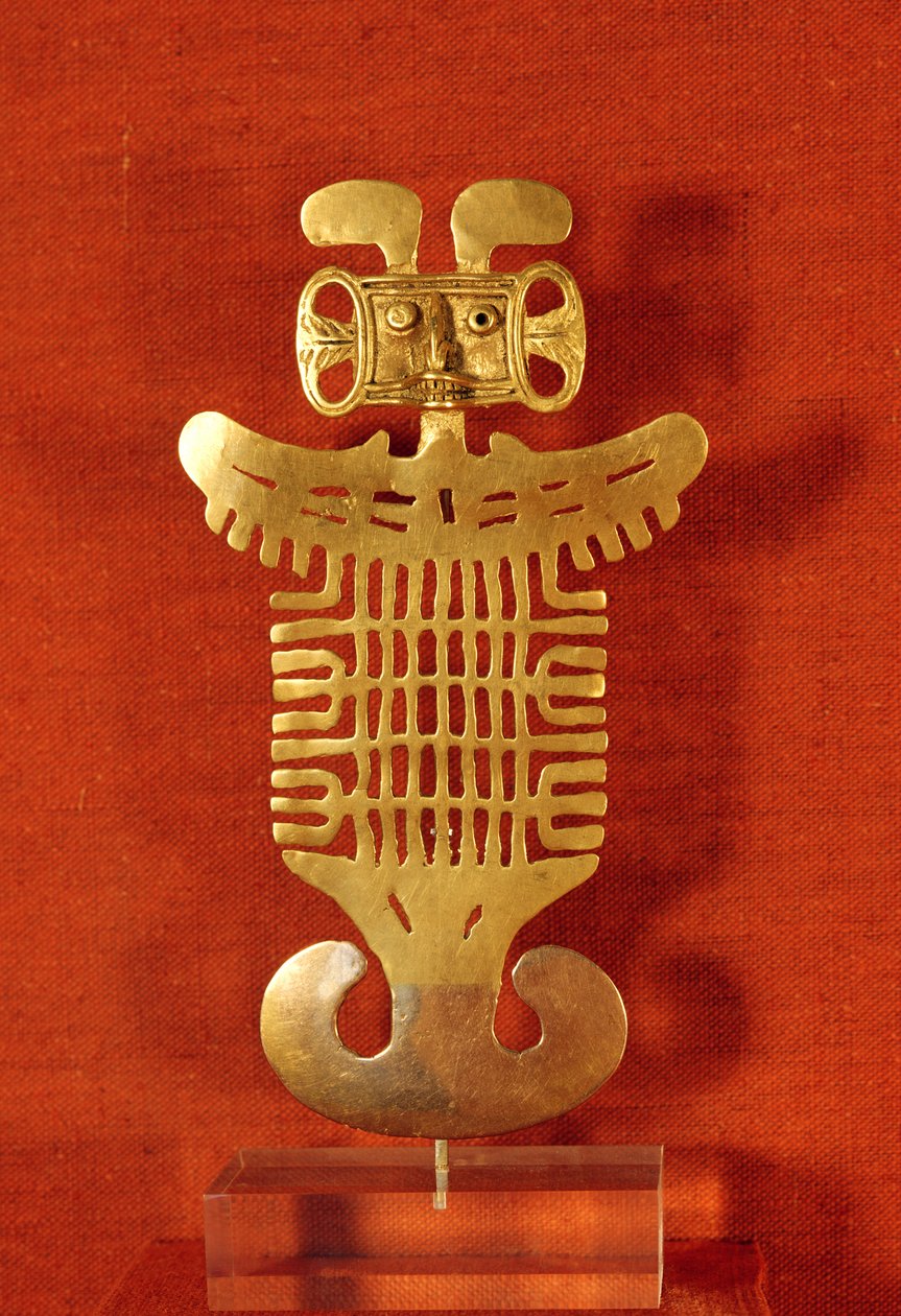 Ornamento de Tolima na forma de um pássaro de cabeça humana, da Colômbia (ouro) de Pre Columbian