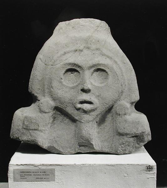 Chefe do Centeocihuatl, Deusa do Milho, Huastecan, c.1000-1250 (calcário) (bw pohto) de Pre Columbian Pre Columbian