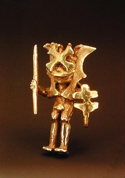 Pingente de uma figura mascarada do Vale do Cauca, Colômbia (ouro) de Pre Columbian Pre Columbian