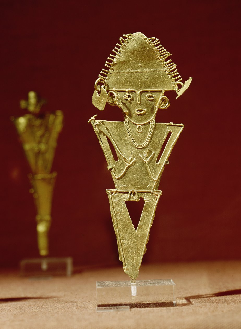 Figura antropomórfica de um guerreiro, de Tabio, Cundinamarca, Cultura Muisca, 1100-1500 (ouro) de Pre Columbian