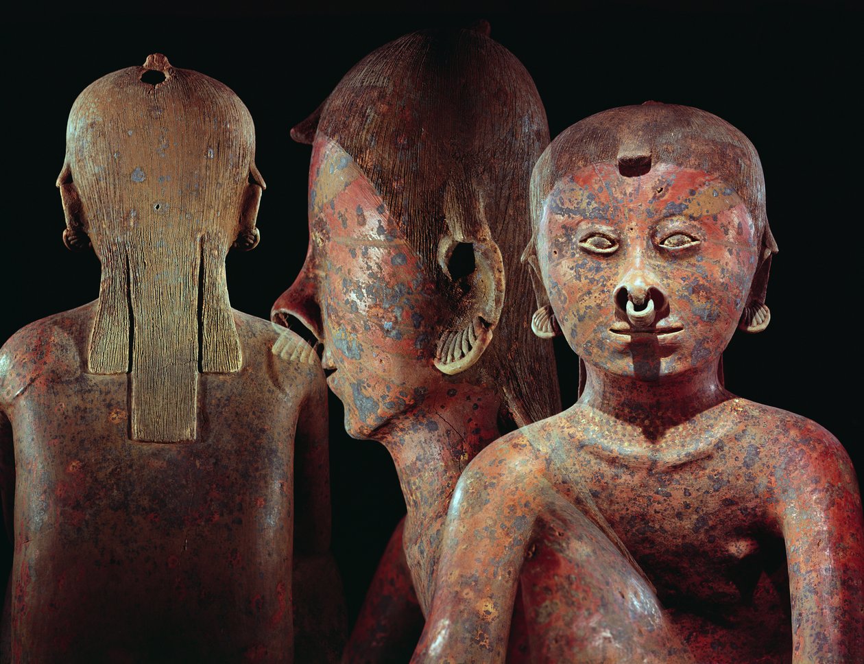 Detalhes da figura sentada, Chinesco Culture, (cerâmica) de Pre Columbian Pre Columbian