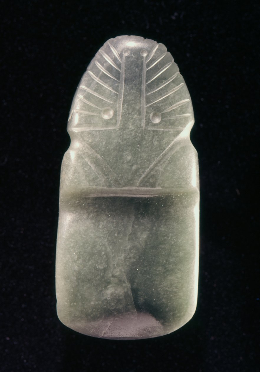Pássaro de duplo aspecto celta, de Guacimo, área de Linea Vieja (jade verde) de Pre Columbian Pre Columbian