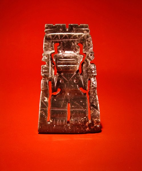 Pingente de estatueta emoldurada, de Guacimo, área de Linea Vieja (jade azul-verde translúcido) de Pre Columbian Pre Columbian