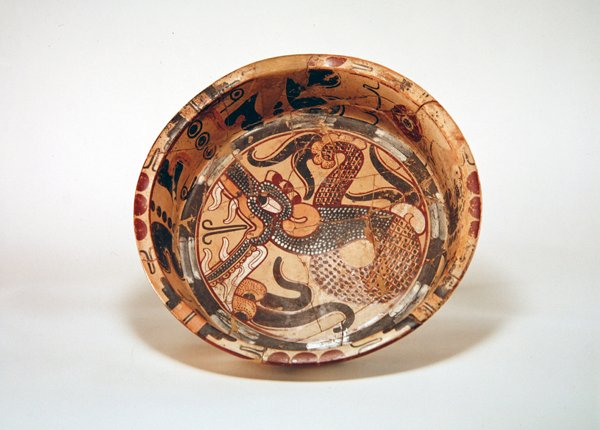 Tigela grande e plana com dragão, Los Tuxtlas, Vera Cruz (cerâmica) de Pre Columbian Pre Columbian