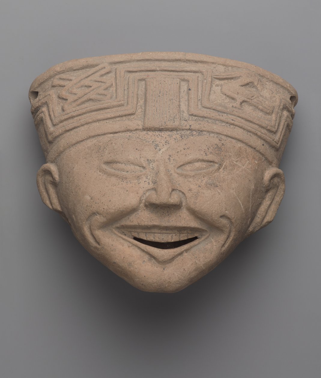 Cabeça de um homem que ri, Totonac (cerâmica) de Pre Columbian