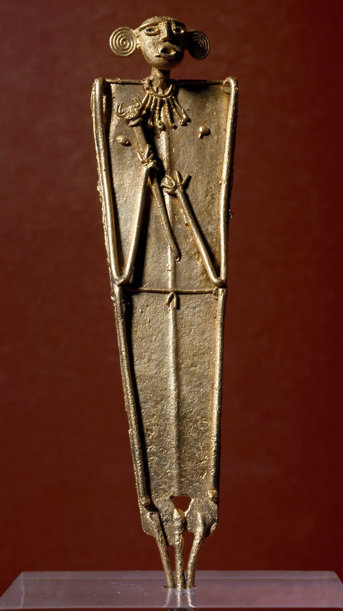 Arte pré-colombiana, civilização muisca: estatueta da mulher (Tunjo) em ouro. Século 15-17. Bogotá, Museo de Oro, Colômbia. de Pre Columbian
