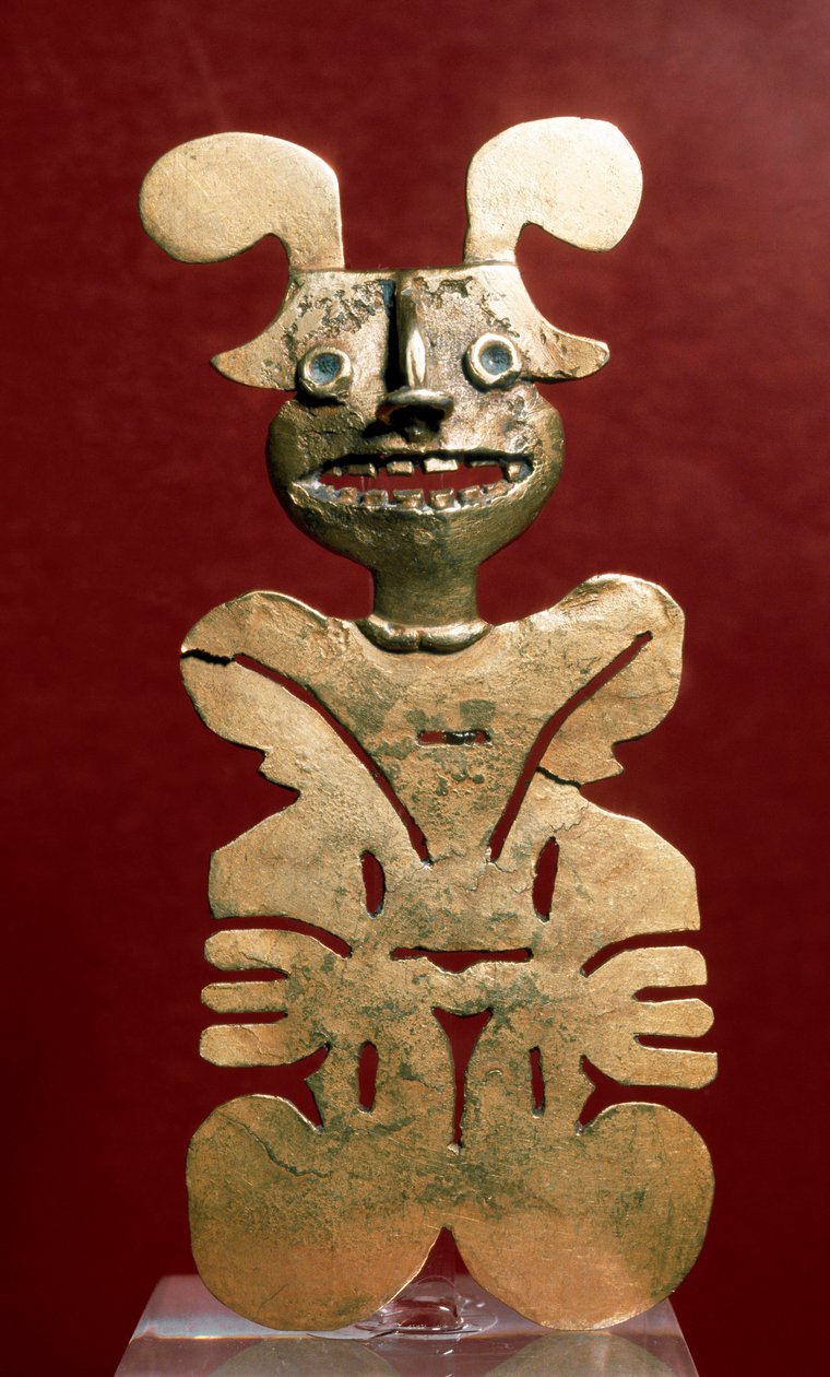Arte pré-colombiana, civilização Quimbaya (Colômbia): estatueta antropomórfica em ouro. 400-1400 AD. Bogotá, Museo de Oro, Colômbia de Pre Columbian Pre Columbian