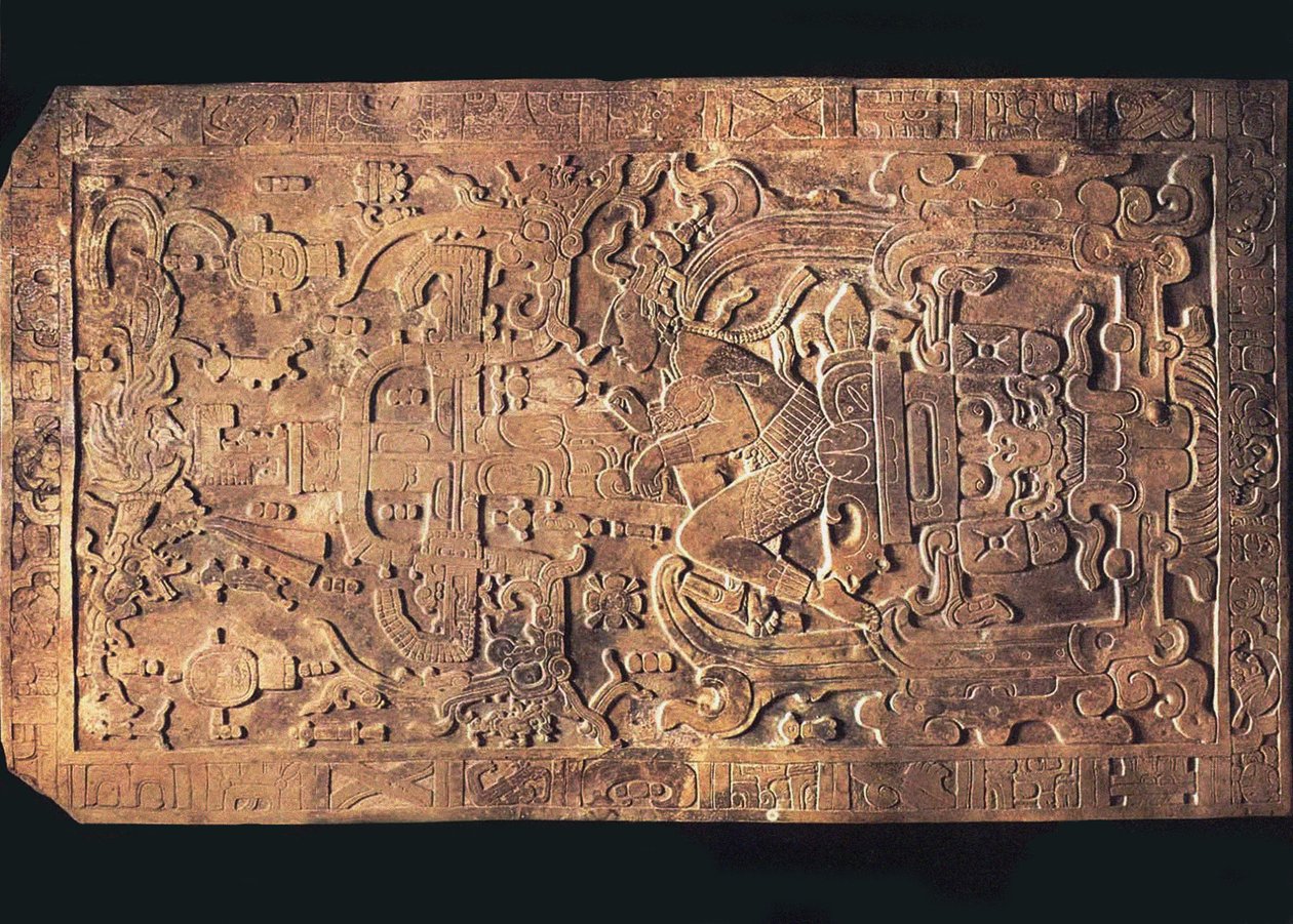 A tumba do rei Pakal do templo das inscrições, Palenque, 615-683 de Pre Columbian art