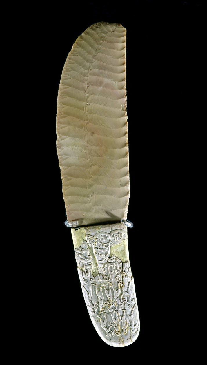 Faca entalhada com cenas de batalha, de Gebel el-Arak, período Naqada II, c.3500-3100 (sílex e hipopótamo marfim) de Predynastic Period Egyptian