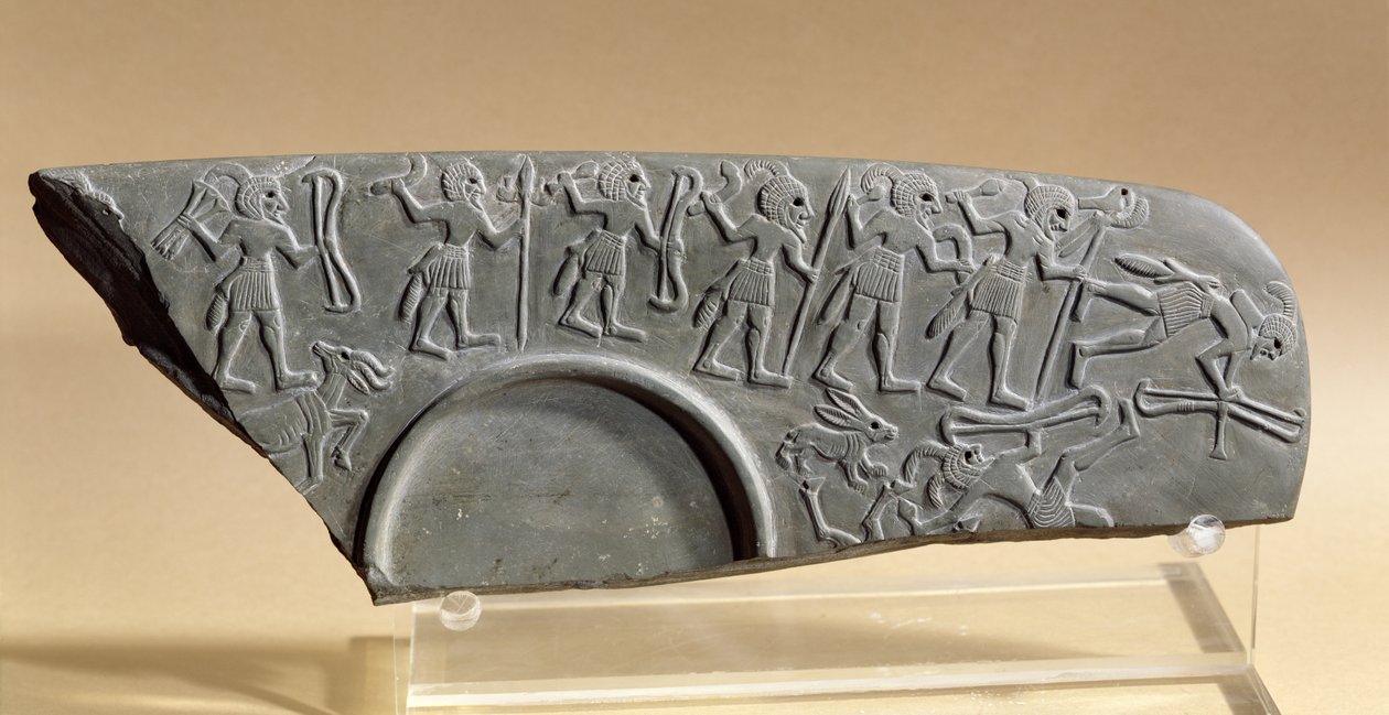 Fragmento da Paleta Caçadores, possivelmente de Tell el-Amarna (xisto) de Predynastic Period Egyptian