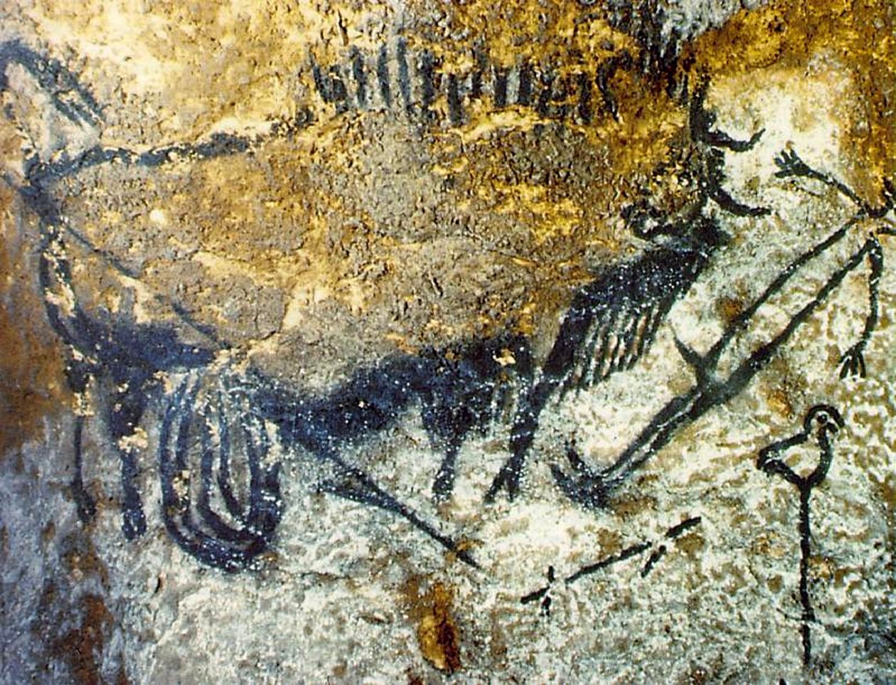 Um Bisão Ferido Atacando um Homem, c.15, 000-10.000 aC (pigmentos na pedra) de Prehistoric