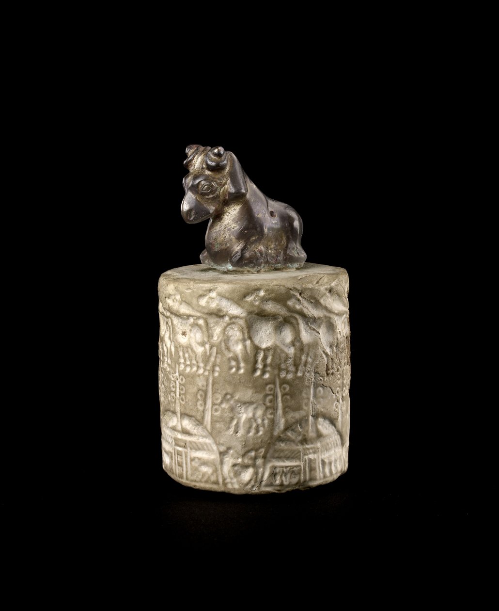 Selo de cilindro encimado por uma alça de aríete, Uruk c.3000 de Prehistoric