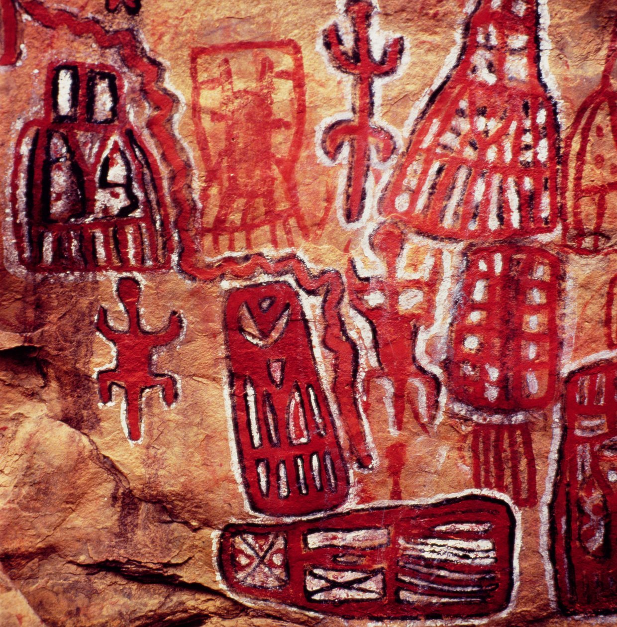 Pintura rupestre pré-histórica, da região SonghaiDogon do Mali (pintura rupestre) de Prehistoric