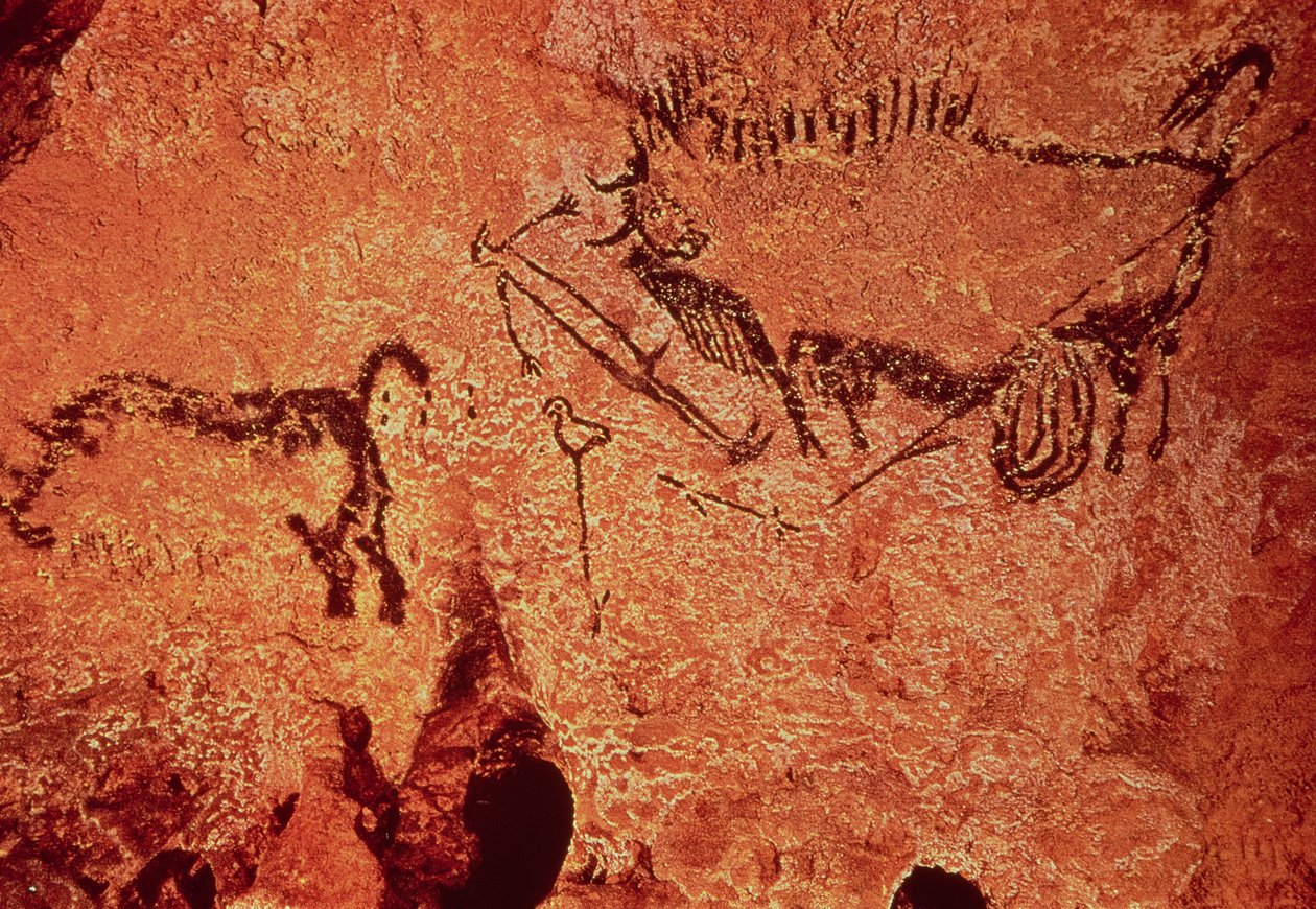 Pintura de pedra de uma cena de caça, c.17000 aC (pintura rupestre) de Prehistoric