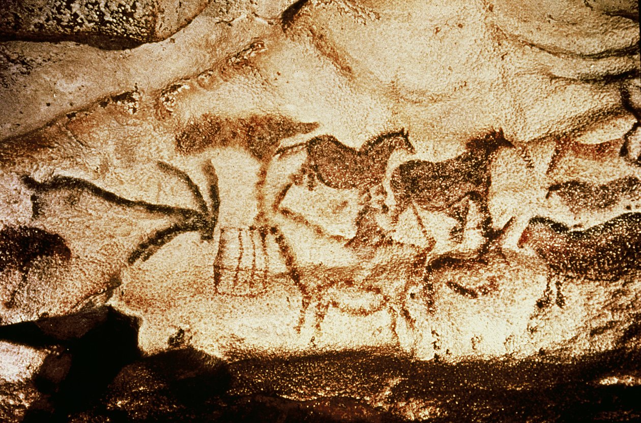 Cavalos e veados das grutas de Altamira, c.15000 aC (pintura rupestre) de Prehistoric