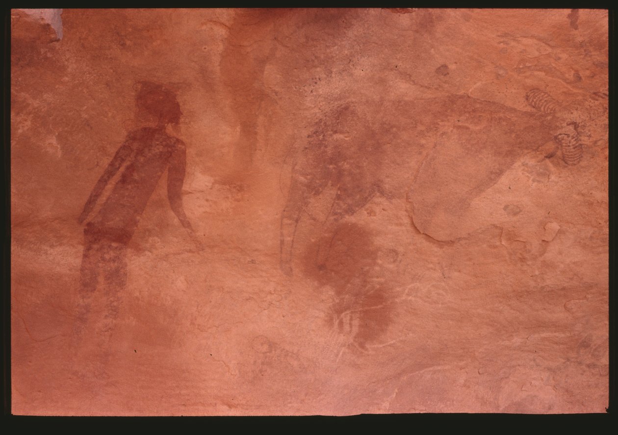 Figura humana e um touro (pintura rupestre) de Prehistoric