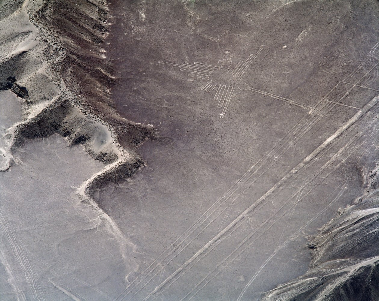 Vista aérea de um beija-flor, Nazca Lines (fotografia de Prehistoric Prehistoric