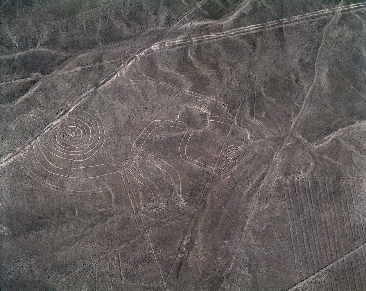 Vista aérea de uma figura de macaco, Nazca Lines (fotografia de Prehistoric Prehistoric