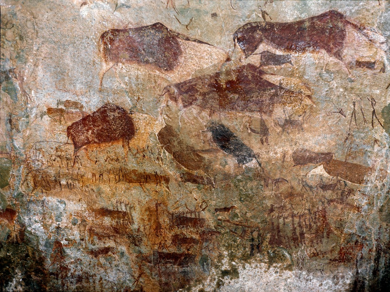 Pinturas rupestres feitas pelo povo san, terceiro milênio a.C. de Prehistoric Prehistoric