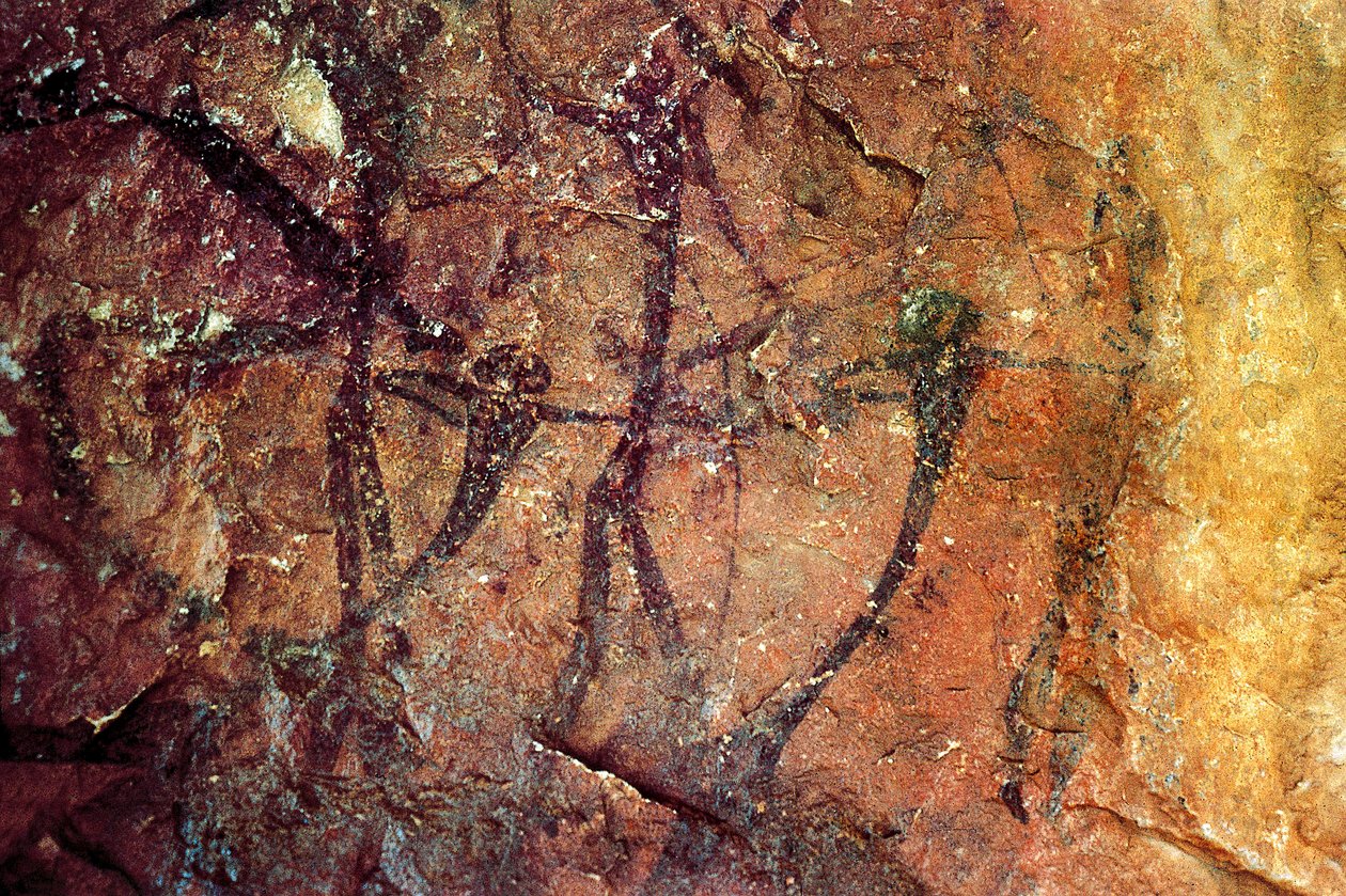 Figuras humanas com arcos, Cueva del Civil, Tirig, Barranc de la Valltorta, Valência, Espanha (pintura) de Prehistoric Prehistoric