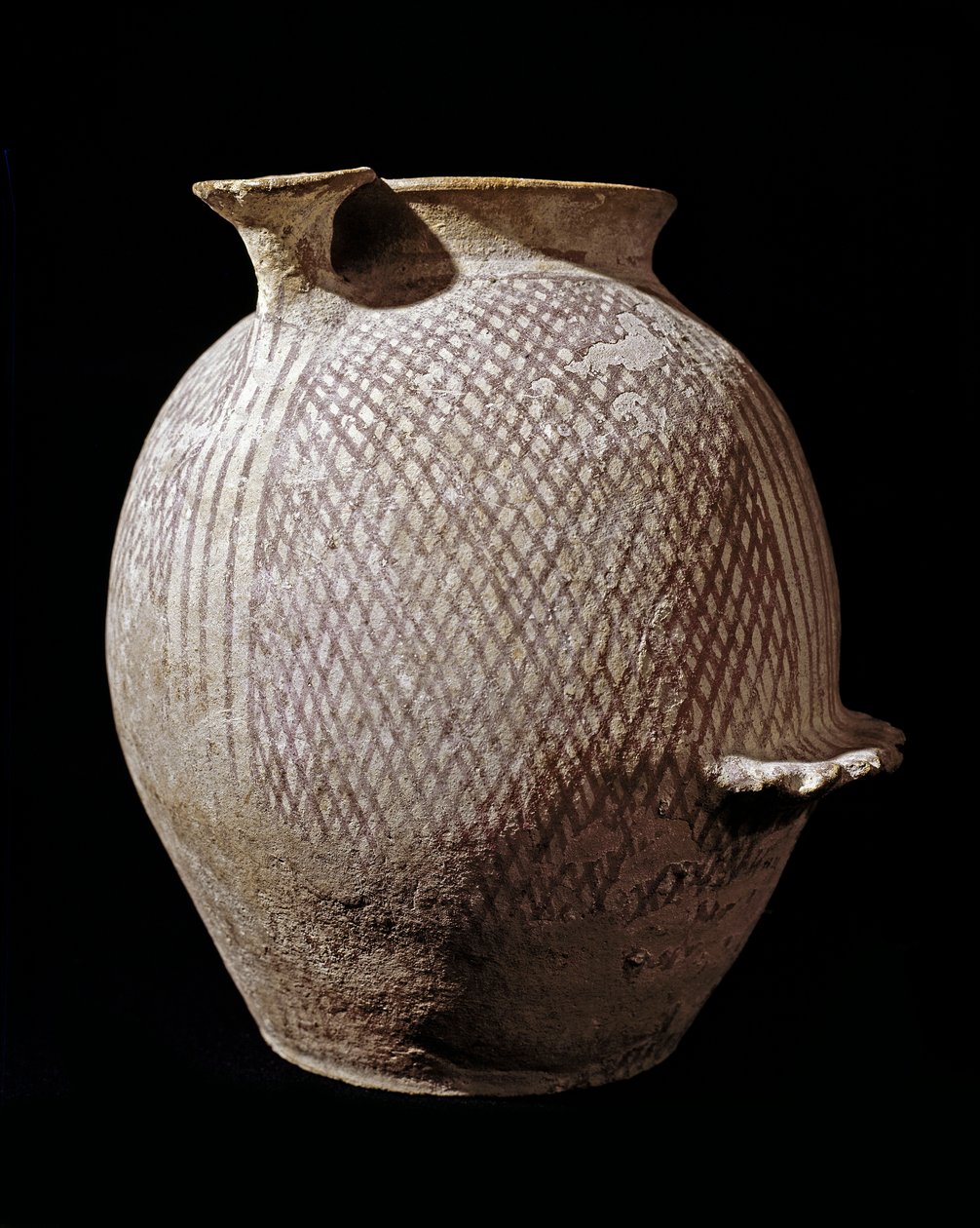 Pré-histoire: vaso de cerâmica policromada de Jericó. 3000-2100 BC. Amman, Museu Arqueológico, Jordânia de Prehistoric Prehistoric