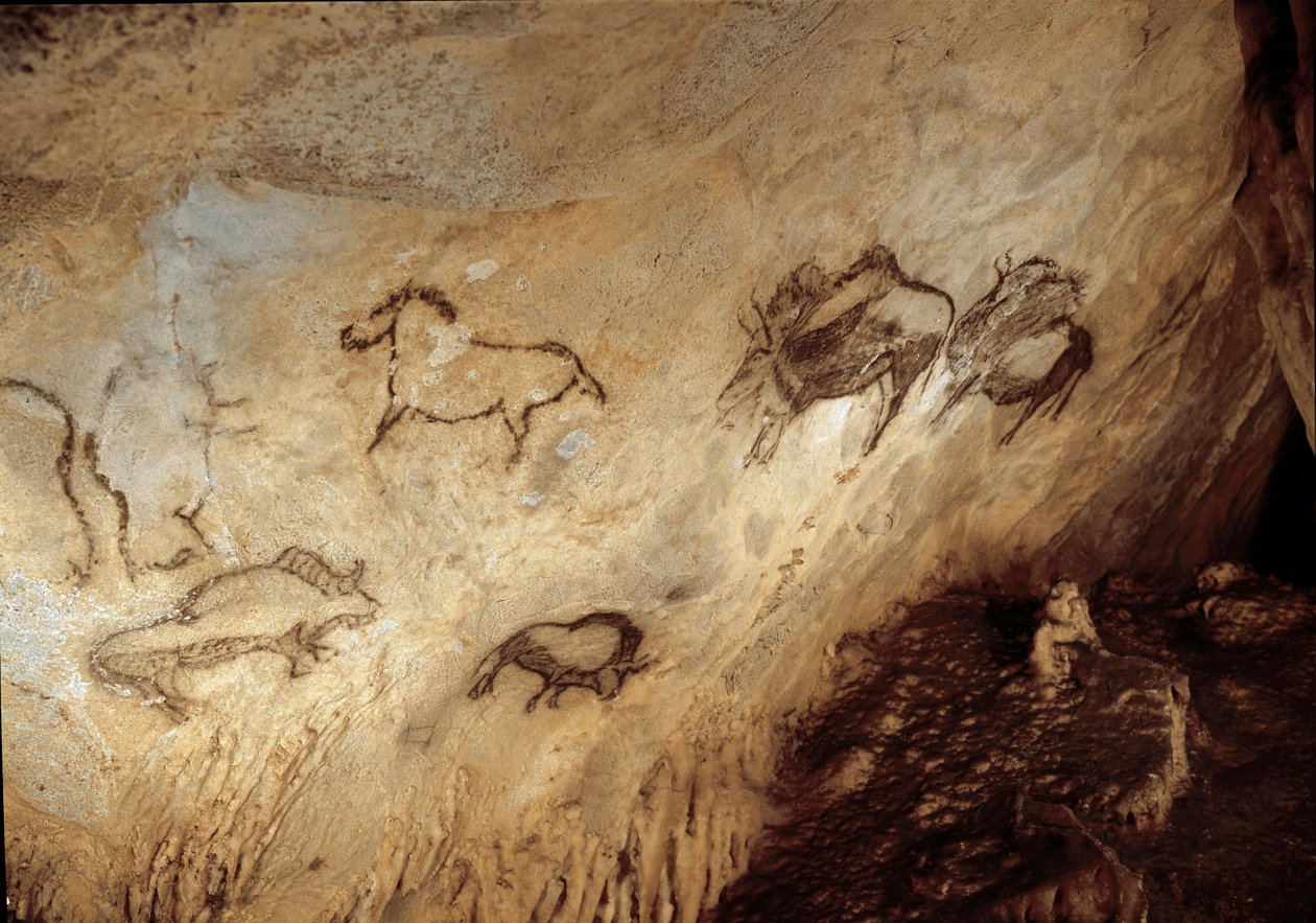Pré-história: "Bison and Horses" Pintura rupestre do Paleolítico Superior (Magdaleniano) (13000 anos atrás) Stone Age Santimamine Cave, Guernica, Espanha - Pré-história: bisontes e cavalos - pintura rupestre, paleolítico superior (Magdaleniano) (13.000 ano de Prehistoric Prehistoric