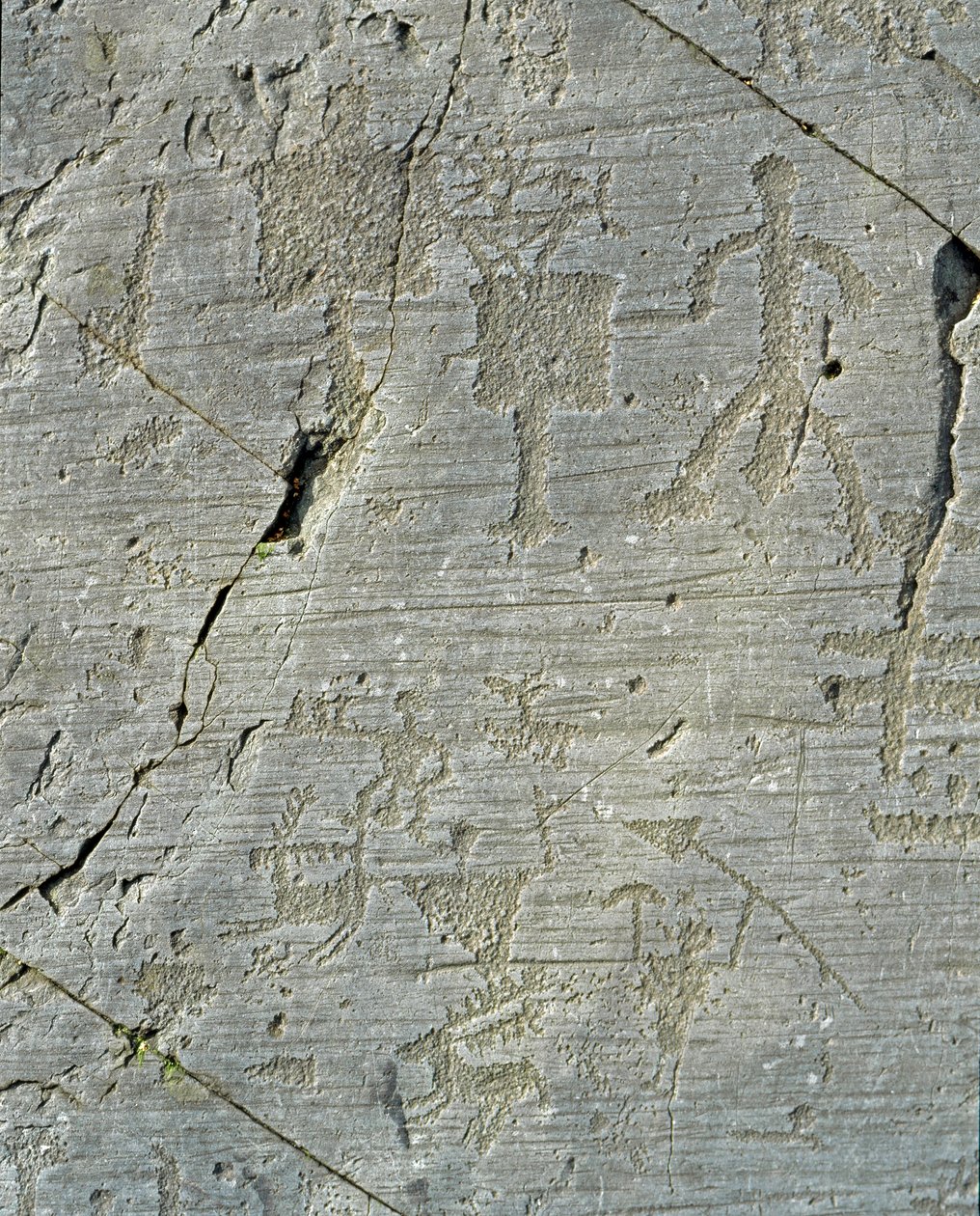 Pré-história, civilização Camunni, arte rupestre: uma grave rocha de cenas de caça de veados e da vida quotidiana de uma aldeia. Período entre o Neolítico e a Idade do Bronze. Capo di Ponte, Parco nazionale delle incisioni rupestri di Naquane, Valcamonica, de Prehistoric Prehistoric