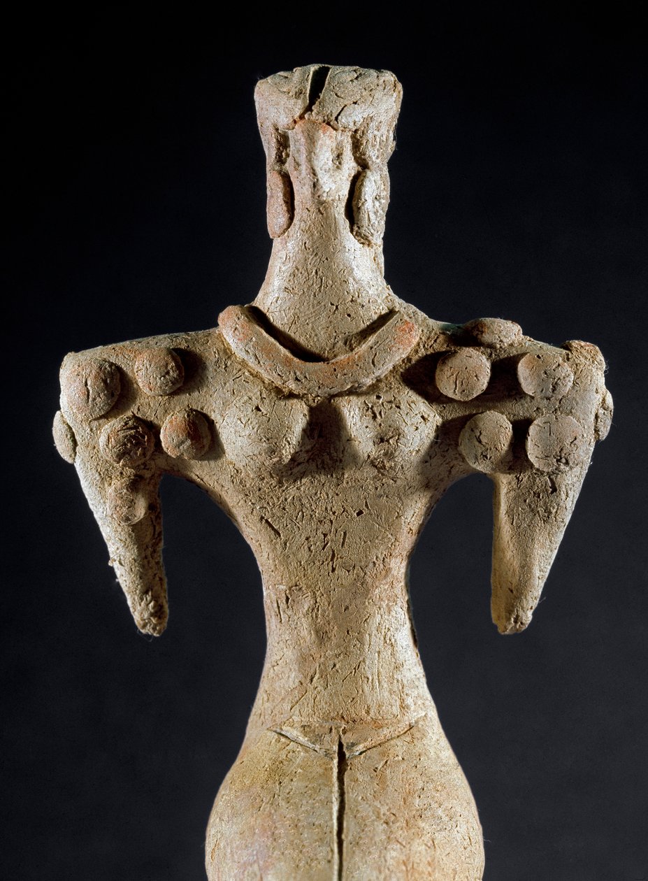 Pré-história: estatueta de barro de uma mulher com ombro quadrado do Turquemenistão central (região Kara-Depe). 4000-3700 AC. Eneolítico, Idade do Cobre. Sol. 18 cm Moscou, Instituto de Arqueologia da Academia de Ciências da Rússia, Rússia. de Prehistoric Prehistoric