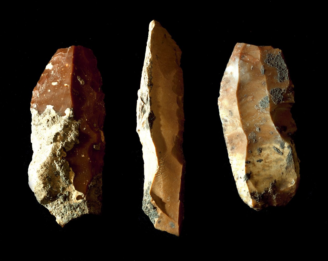 Pré-história: raspadores de sílex. Era Neolítico. Da Umbria. Perugia, Museu Nacional de Arqueologia da Umbria de Prehistoric Prehistoric