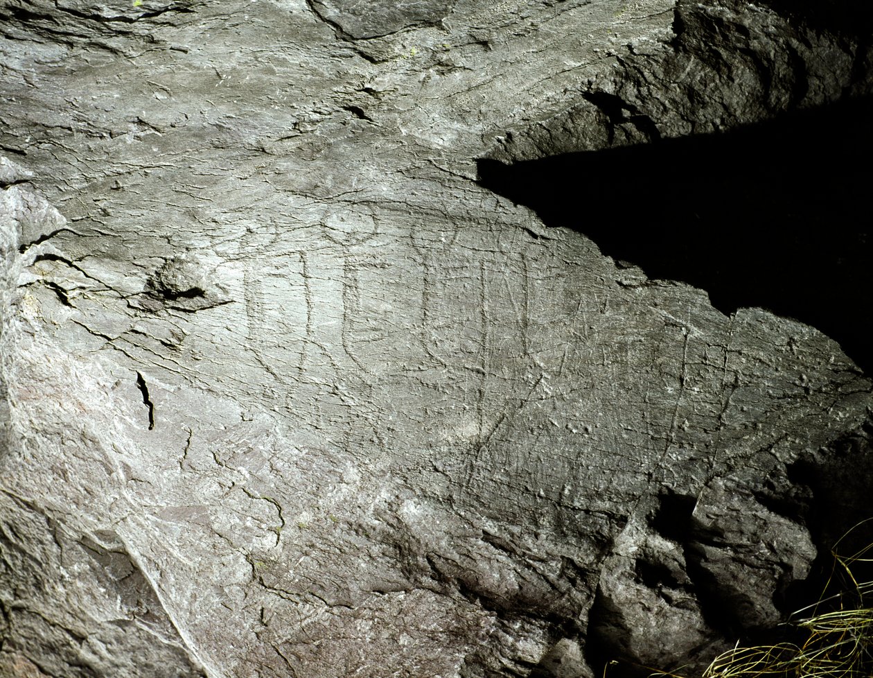 Pré-história, arte rupestre: representações gravemente rochosas de dois pares de bois puxando uma carroça. A idade do cobre. Período Eneolítico (calcolítico). Roche n. 2. Cemmo (Brescia) Parco archeologico nazionale dei Massi di Cemmo, Itália. de Prehistoric Prehistoric