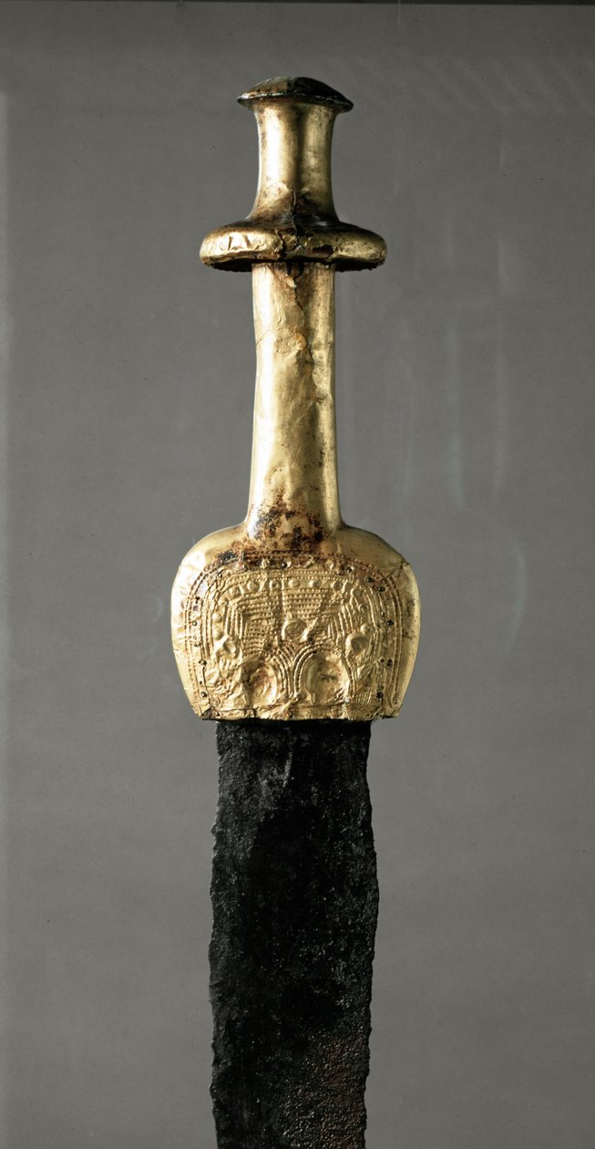 Espada de Guadalajara (Espanha), detalhe do cabo de ouro, período pré-histórico de Prehistoric Prehistoric