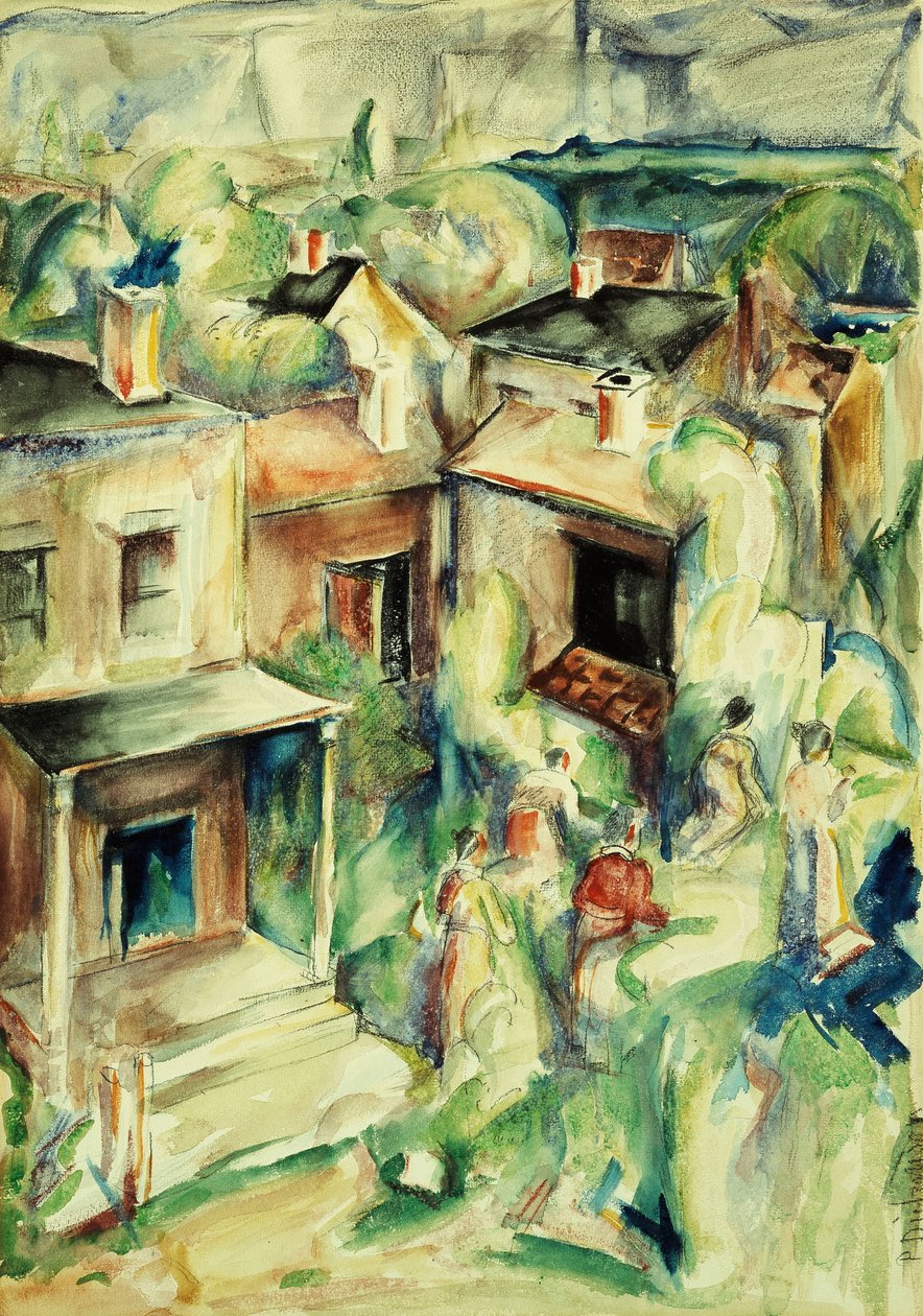 Village, c.1929 (aquarela e lápis sobre papel colocado a bordo) de William Preston Dickinson