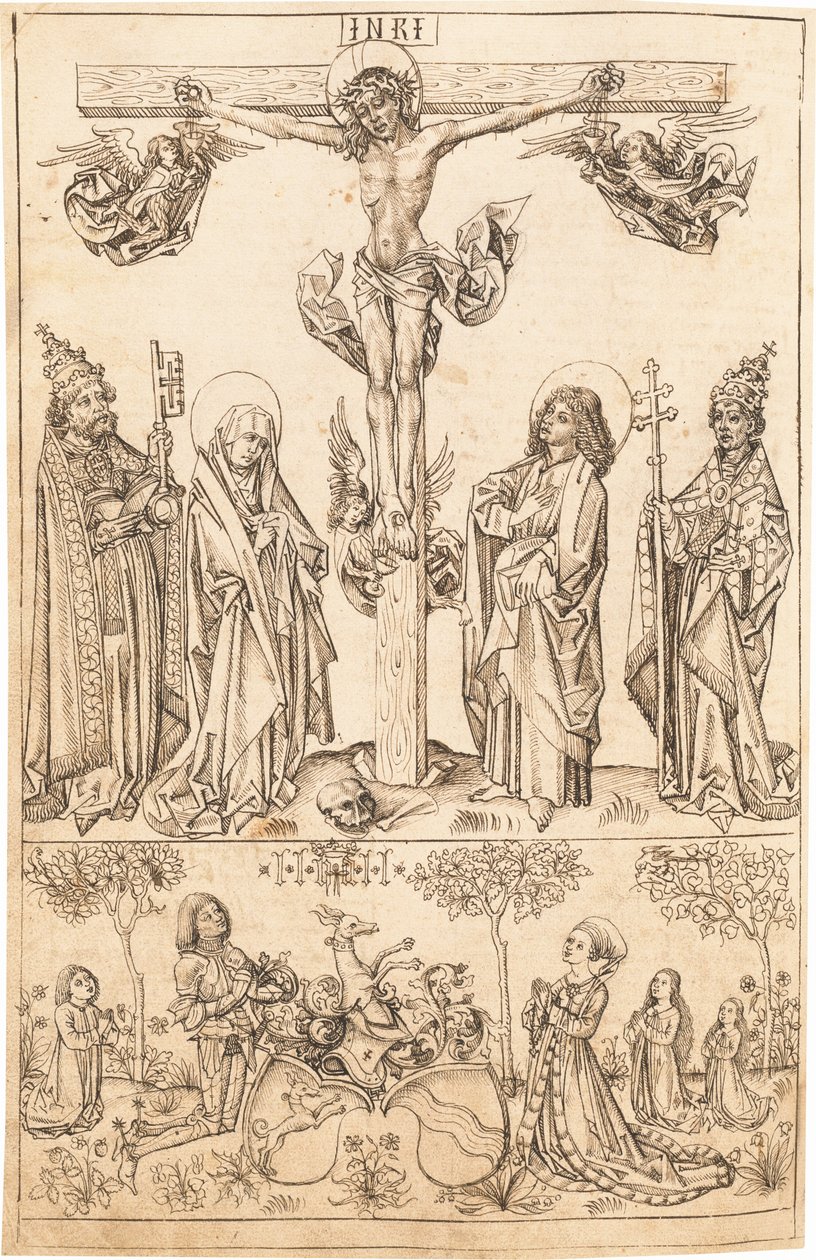 A Crucificação com a Virgem e os Santos e a Família Hungerstein de Primary Master of the Strassburg Chronicle